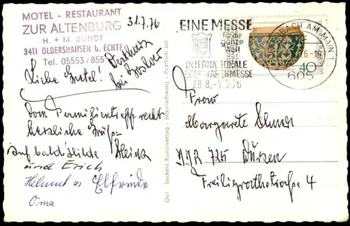 ÄLTERE POSTKARTE SO SCHÖN IST ES IN OLDERSHAUSEN BEI NORTHEIM ECHTE SCHLOSS BORMANNS HOTEL KALEFELD MOTEL ALTENBURG