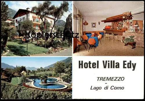 ALTE POSTKARTE HOTEL VILLA EDY LAGO DI COMO TREMEZZO Comer See Bar swimming pool piscine Ansichtskarte postcard cpa AK