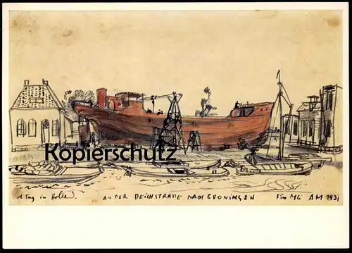 ÄLTERE POSTKARTE AN DER DEICHSTRASSE NACH GRONINGEN KLEINE WERFT 1931 ALFRED MAHLAU HAMBURG ALTONA AK ship postcard cpa