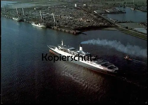 ÄLTERE POSTKARTE SEESTADT BREMERHAVEN CONTAINERTERMINAL MIT AUSLAUFENDEM PASSAGIERSCHIFF DAMPFER Hafen port postcard cpa