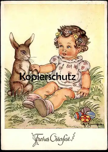 ALTE KÜNSTLER POSTKARTE FROHES OSTERFEST FROHE OSTERN BABY OSTERHASE HASE KIND EIER TILLY VON BAUMGARTEN AK postcard cpa