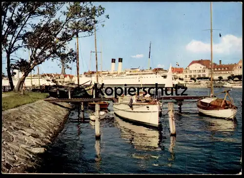 ÄLTERE POSTKARTE LÜBECK-TRAVEMÜNDE OZEANDAMPFER BLICK ZUM HAFEN port Schiff ship steamship Ansichtskarte AK cpa postcard