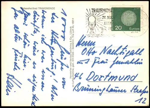 ÄLTERE POSTKARTE LÜBECK-TRAVEMÜNDE OZEANDAMPFER TT-LINIE Hafen port Schiff Ship Steamship Stempel Meerjungfrau mermaid