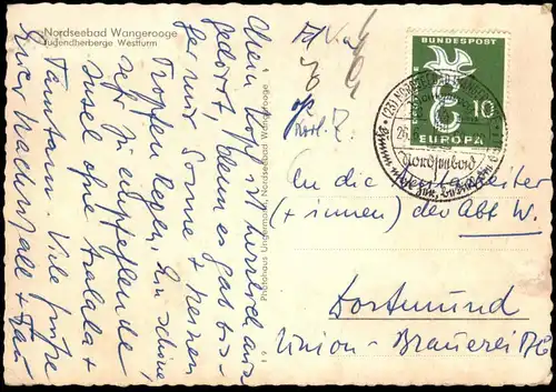ÄLTERE POSTKARTE INSEL NORDSEEBAD WANGEROOGE JUGENDHERBERGE WESTTURM Turm tower tour Ansichtskarte AK cpa postcard