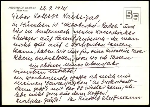 ÄLTERE POSTKARTE ANDERNACH ALTER KRAN SCHIFF RADFAHRER FAHRRAD bike grue crane Ansichtskarte AK postcard cpa