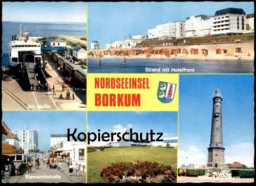 ÄLTERE POSTKARTE BORKUM AM HAFEN ZUG SCHIFF BISMARCKSTRASSE STRAND MIT HOTELFRONT LEUCHTTURM Ansichtskarte AK postcard