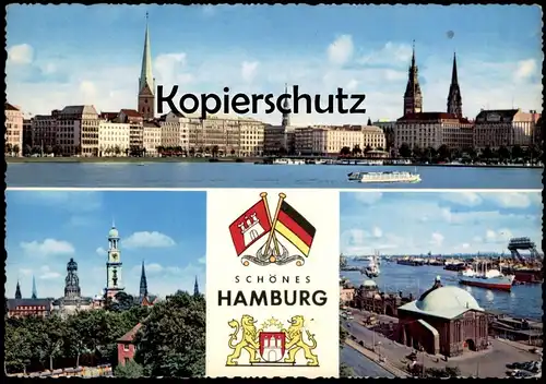 ÄLTERE POSTKARTE SCHÖNES HAMBURG PANORAMA WAPPEN FLAGGEN DEUTSCHLAND FLAGGE Ansichtskarte AK cpa postcard