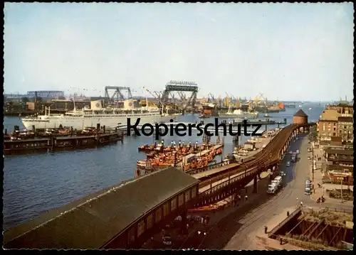 ÄLTERE POSTKARTE HAMBURG SCHIFF VORSETZEN UND ÜBERSEEBRÜCKE HAFEN DAMPFER harbour port ship Ansichtskarte postcard cpa
