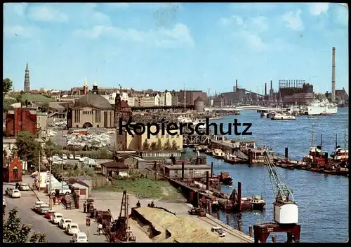 ÄLTERE POSTKARTE HAMBURG HAFEN FRACHTUMSCHLAG FRACHT SAND KRAN VW KÄFER Volkswagen crane grue cargo AK cpa postcard