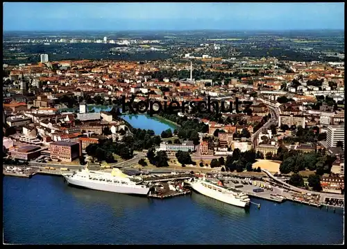 ÄLTERE POSTKARTE KIEL OSLO-KAI FLIEGERAUNAHME LUFTBILD LUFTAUFNAHME FÄHRSCHIFF FÄHRE ferry Schiff Motorschiff ship cpa