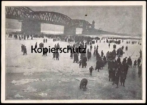 ALTE POSTKARTE MAINZ WINTER EIS ÜBERGANG ZUGEFRORENER RHEIN 1929 Rheineis Schnee hiver ice frozen surface glace postcard
