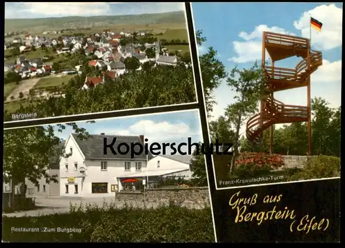 ÄLTERE POSTKARTE GRUSS AUS BERGSTEIN EIFEL RESTAURANT ZUM BURGBERG FRANZ-KRAWUTSCHKE TURM HÜRTGENWALD Ansichtskarte AK