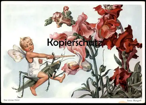ALTE POSTKARTE DER KLEINE HELD ELFE MIT SCHWERT AUF GRASHÜPFER HEUPFERD grasshopper sauterelle Ansichtskarte postcard AK