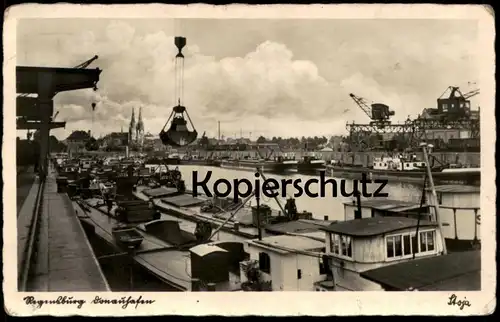 ALTE POSTKARTE REGENSBURG DONAUHAFEN FRACHTSCHIFF KRAN Frachter Schiff Motorschiff cargo ship crane grue postcard cpa