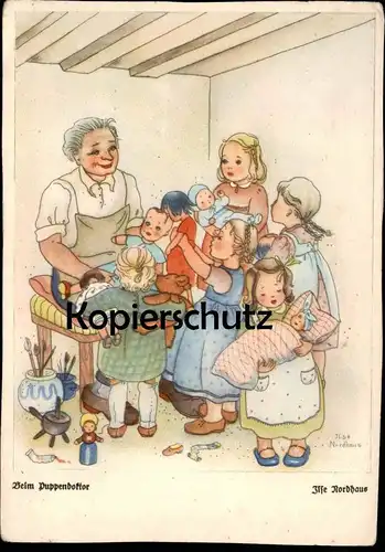 ALTE POSTKARTE BEIM PUPPENDOKTOR KINDER KIND PUPPEN PUPPE SIGN. ILSE NORDHAUS doll dolls enfants children postcard cpa