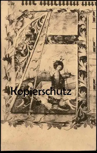 ALTE POSTKARTE MAINZ BISCHÖFLICHES DIÖZESANMUSEUM INITIALE A AUS EINEM CHORBUCH DER KARMELITERKIRCHE UM 1430 postcard AK