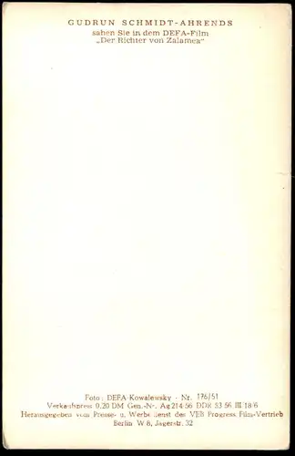 ALTE POSTKARTE GUDRUN SCHMIDT-AHRENDS FILM-SCHAUSPIELERIN DEFA DER RICHTER VON ZALAMEA actress acteur Film Foto postcard