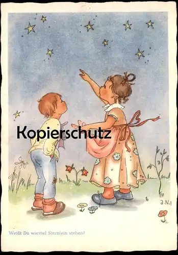 ALTE POSTKARTE WEISST DU WIEVIEL STERNLEIN STEHEN MÄDCHEN JUNGE KIND SIGN. ILSE NORDHAUS enfant child postcard cpa AK