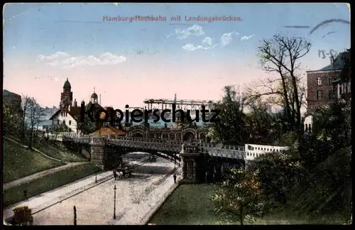 ALTE POSTKARTE HAMBURG HOCHBAHN MIT LANDUNGSBRÜCKEN FELDPOST RESERVE LAZARETT 1942 TARNSTEMPEL Ansichtskarte AK postcard