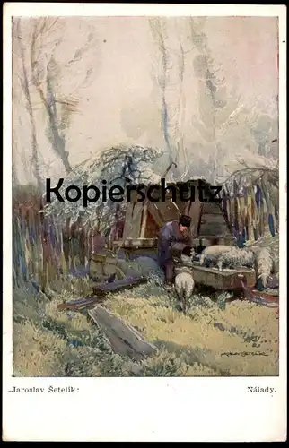 ALTE KÜNSTLER POSTKARTE JAROSLAV SETELIK NALADY MALER SCHAFE SCHAF SCHÄFER sheep Ansichtskarte AK cpa postcard