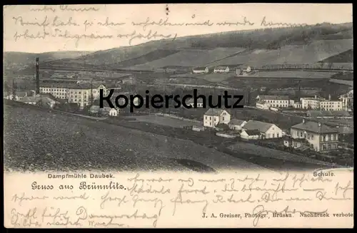 ALTE POSTKARTE GRUSS AUS BRÜNNLITZ DAMPFMÜHLE DAUBEK SCHULE BRNENEC Tschechische Republik Böhmen Ansichtskarte postcard