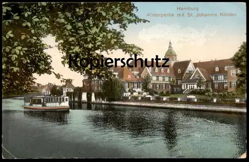 ALTE POSTKARTE HAMBURG ALSTERPARTIE MIT ST. JOHANNIS KLOSTER EPPENDORF AK Ansichtskarte postcard cpa