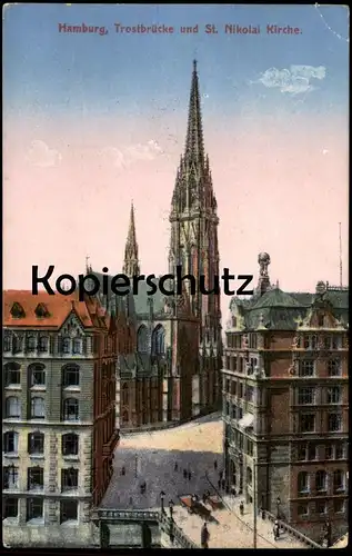 ALTE POSTKARTE HAMBURG TROSTBRÜCKE UND ST. NIKOLAI KIRCHE AK Ansichtskarte postcard cpa