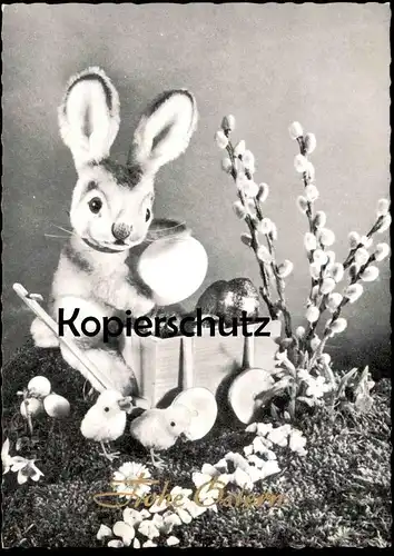 ALTE POSTKARTE FROHE OSTERN OSTERHASE VERMENSCHLICHT KARREN EIER KÜKEN Osterfest Easter Schwarz-weiss Foto Photo cpa AK