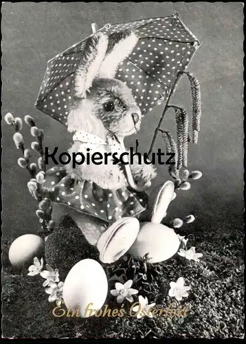ALTE POSTKARTE EIN FROHES OSTERFEST OSTERHASE VERMENSCHLICHT SCHIRM EIER Ostern Easter Schwarz-weiss Foto Photo postcard