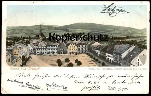 ALTE POSTKARTE GRUSS AUS GRULICH RINGPLATZ KRALIKY NORDBÖHMEN Böhmen 01.01.1901 ceska republika czech republic postcard