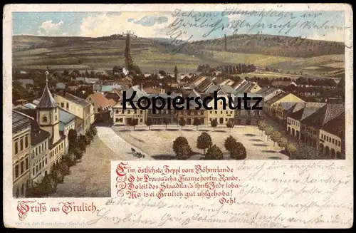 ALTE POSTKARTE GRUSS AUS GRULICH RINGPLATZ KRALIKY NORDBÖHMEN Böhmen ceska republika czech republic AK cpa postcar