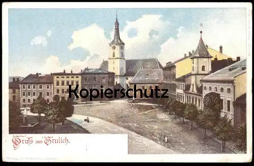 ALTE POSTKARTE GRUSS AUS GRULICH RINGPLATZ KRALIKY NORDBÖHMEN Böhmen ceska republika czech republic AK cpa postcard