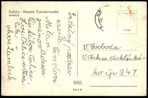 ALTE POSTKARTE KRÁLÍKY NÁMESTI CESKOSLOVENSKÉ ARMÁDY GRULICH ceska republika czech republic Ansichtskarte postcard