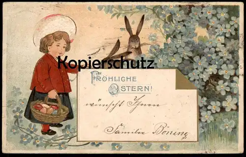 ALTE PRÄGE POSTKARTE FRÖHLICHE OSTERN OSTERHASE EIER MÄDCHEN eggs easter paques postcard Ansichtskarte cpa AK
