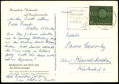 ALTE KÜNSTLER POSTKARTE STUFENSEITE MIT BLICK AUF DIE SCHNEEKOPPE RIESENGEBIRGE WILLI MAYER TRAUTENAU Schlesien