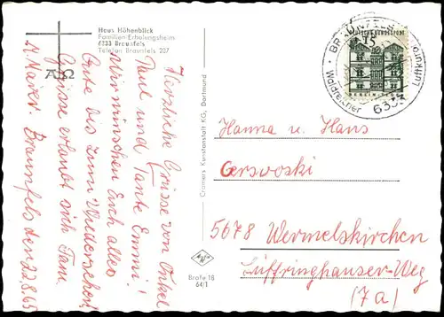 ÄLTERE POSTKARTE BRAUNFELS AN DER LAHN HAUS HÖHENBLICK EINGANGSHALLE HAUSKAPELLE SPEISERAUM Ansichtskarte cpa postcard