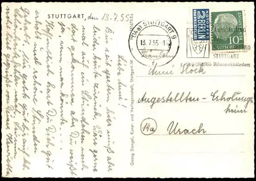 ÄLTERE POSTKARTE STUTTGART 1955 PANORAMA SITZBÄNKE TOTALANSICHT Ansichtskarte AK cpa postcard