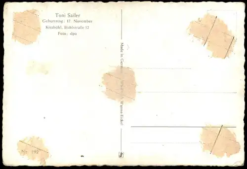 ALTE POSTKARTE TONI SAILER FILM-SCHAUSPIELER AUFDRUCK KITZBÜHL ANSTATT KITZBÜHEL SKI WINTER actor acteur Foto postcard