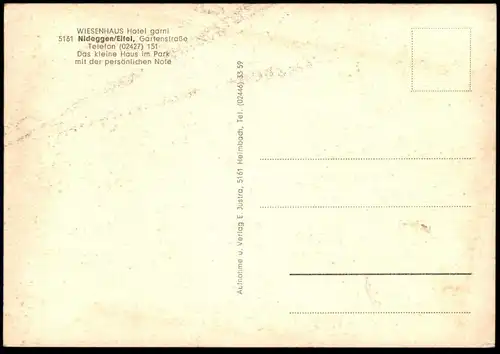 ÄLTERE POSTKARTE NIDEGGEN EIFEL WIESENHAUS HOTEL GARNI DAS KLEINE HAUS IM PARK Ansichtskarte AK cpa postcard