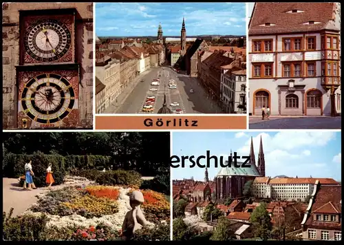 ÄLTERE POSTKARTE GÖRLITZ RATHAUSUHREN BLICK ZUM LENINPLATZ EHEMALIGE RATSAPOTHEKE TURM Zgorzelec Ansichtskarte postcard