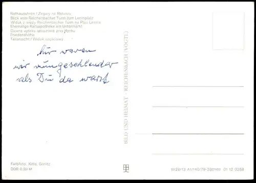 ÄLTERE POSTKARTE GÖRLITZ RATHAUSUHREN BLICK ZUM LENINPLATZ EHEMALIGE RATSAPOTHEKE TURM Zgorzelec Ansichtskarte postcard