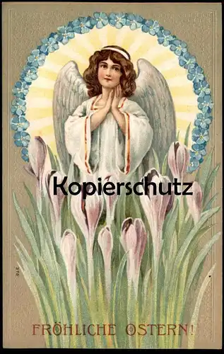 ALTE PRÄGE POSTKARTE FRÖHLICHE OSTERN ENGEL GEFALTETE HÄNDE KROKUSSE Mädchen angel ange easter paques postcard AK cpa