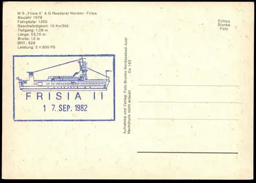 ÄLTERE POSTKARTE MS FRISIA II FÄHRSCHIFF NORDEN FÄHRE ferry Schiff Motorschiff Schiffsstempel ship bateau Ansichtskarte