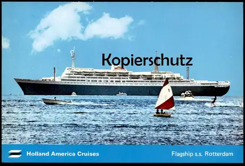 ÄLTERE POSTKARTE HOLLAND AMERICA CRUISES FLAGSHIP S.S. ROTTERDAM SCHIFF WASSERSKI water ski nautique waterski postcard
