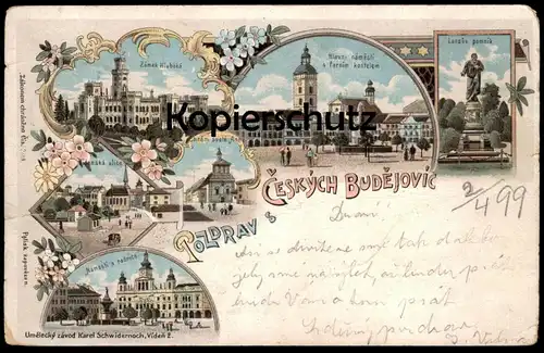 ALTE POSTKARTE POZDRAV Z CESKYCH BUDEJOVIC BUDWEIS 1899 Verlag Karl Schwidernoch Viden Ceska Tschechische Repubilk cpa
