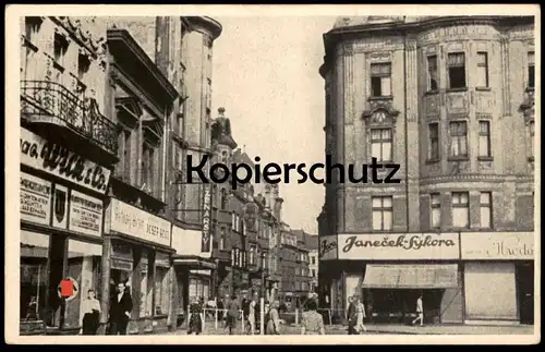 ALTE POSTKARTE MÄHRISCH OSTRAU MORAVSKA OSTRAVA FLAGGE BANNER GESCHÄFT WILK & CO. JANECEK SYKORA Ceska postard AK cpa