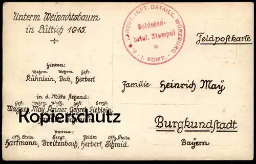 ALTE POSTKARTE LÜTTICH WEIHNACHTEN 1915 SOLDATEN LANDSTURM BATAILLON WÜRZBURG LIÉGE Soldat Ansichtskarte cpa postcard