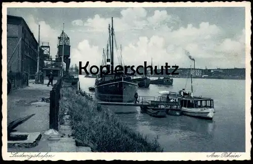 ALTE POSTKARTE LUDWIGSHAFEN AM RHEIN FRACHTSCHIFF SCHIFFE KRAN 1934 ships ship postcard Ansichtskarte cpa AK