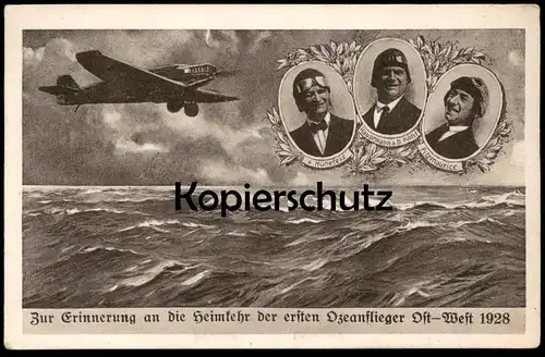 ALTE POSTKARTE HEIMKEHR DER ERSTEN OZEANFLIEGER JUNKERS W33 FLUGZEUG PILOT FLIEGER PLANE AIRPLANE PIONIER FLIEGERPIONIER