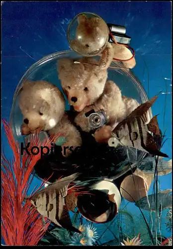 ÄLTERE POSTKARTE TEDDYBÄR TAUCHER U-BOOT BÄREN VERMENSCHLICHT FISCHE Teddy Bär bear ours submarine fish postcard
